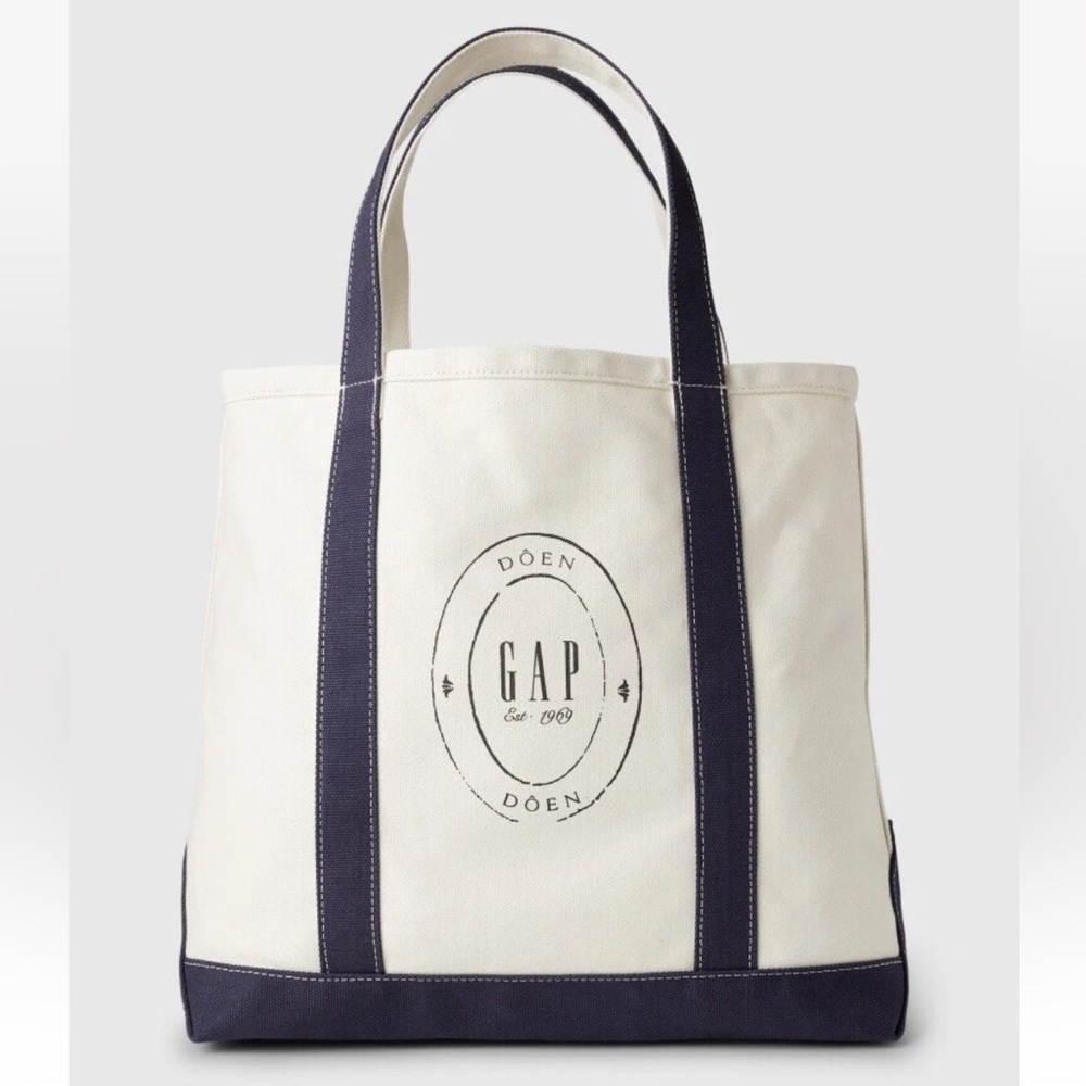 NWT GAP x DOEN Cream and Navy Large Canvas Tote